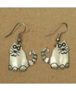 Cute Chubby Cat Hook Earrings Animal Dangles Jewelry - £9.18 GBP