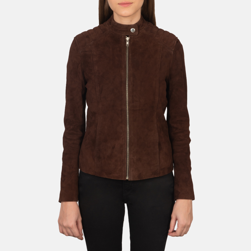 LE Kelsee Brown Suede Leather Biker Jacket