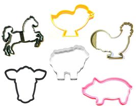 Farm Ranch Animals Pig Cow Chick Lamb Horse Set Of 6 Cookie Cutters USA PR1108 - £8.64 GBP