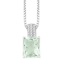 Silver 3.296ct Octagon Green Amethyst w/ .144 ct White Topaz  Necklace - £120.74 GBP