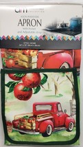 Fabric Printed Kitchen Apron with Pocket, 24&quot;x32&quot;, RED TRUCK WITH APPLES... - £11.66 GBP
