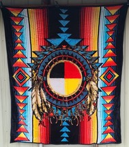 Medicine Wheel Indian Native American Western Feather Queen Size Blanket - £48.00 GBP
