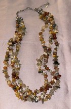 Vintage 16” Necklace Triple Strand Beaded With Small Polished Multi Color Stones - £8.35 GBP
