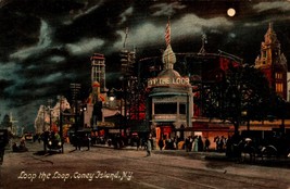 Coney Island New York -NIGHT VIEW-LOOOP THE LOOP c.1909 UDB POATCARD BK67 - £7.11 GBP