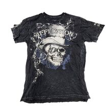 Vintage Y2K Affliction Men 2XL Black Skull Top Hat Graphic T Shirt Grung... - $36.63