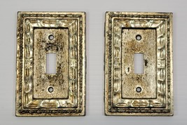 G1) 2 Vintage Dilly Manufacturing Metal Gold Tone Light Switch Wall Plates USA - £6.17 GBP