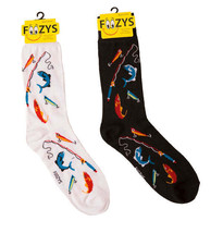 Fishing Socks Novelty Crew Dress Casual SOX Foozys 2 Pair 9-11 2 Pack  Lures Rod - £7.88 GBP