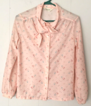 vintage 70&#39;s Devon blouse size S button close peach with flower print ti... - £10.54 GBP