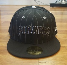 New Era 59Fifty Pittsburgh Pirates Black White Script Pinstripe Fitted Hat Cap 8 - £35.88 GBP