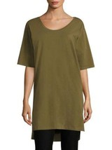 Eileen Fisher Organic Cotton Short Sleeve T-Shirt Tunic Dress Olive Green Medium - £38.59 GBP