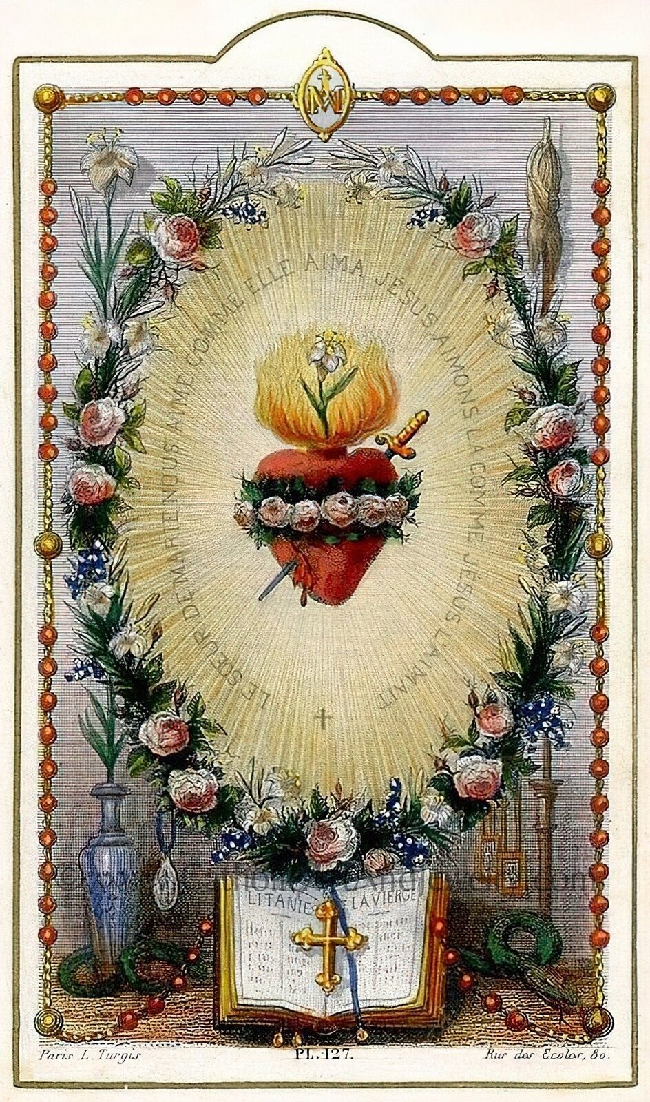 The Rosary – based on a Vintage French Holy Card – Catholic Art Print – Catholic