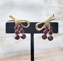 Vintage Clip On Earrings - Gold Tone with Red Gems Statement Earrings - $15.99