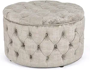 Modern 28 Inch Round Storage Ottomans Chair, Button Tufted Upholstered O... - $370.99
