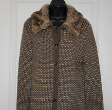 Coldwater Creek Womens Sweater Cardigan Size M Brown Fur Collar Removable  - $13.54