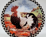 Rooster Plate Country Farm Home Decor Chicken Black White Checkerboard 8... - $15.00