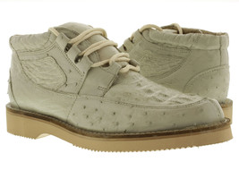 Mens Bone Off White Genuine Crocodile Ostrich Skin Sneaker Shoes Western... - £133.39 GBP