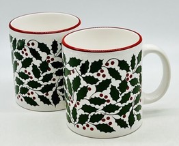 Waechtersbach SPAIN White Christmas Green Holly Red Berries Coffee Mug Lot of 2 - £17.46 GBP