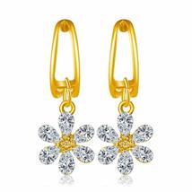 Women Hoop Gifts Daisy Flower Earrings Jewelry Dangle Zircon Crystal - £8.38 GBP