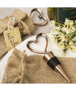 Heart Shaped Metal Bottle Stoppers Copper Plated In Burlap Bag Pack of 15 - $38.02