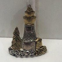 Vintage Lighthouse Brooch Pendant Gold Silver Tone Pin Tree Waves Rocks 3D - £9.47 GBP