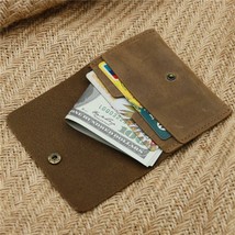 Leather Card Case Holder Button Closure Vintage Men Women Brown Purse Wa... - $18.99