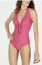 DKNY Women&#39;s Tie-Front Halter One-Piece Swimsuit Fuschia Size 14 NWT - £42.47 GBP