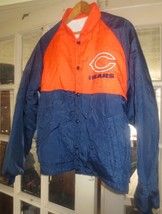 Vtg 1980s Chicago Bears Men&#39;s size Large Blue Orange Button Bomber Coat Jacket - £36.50 GBP