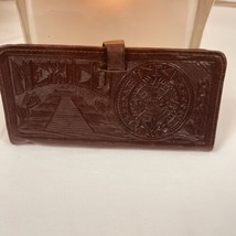 Bi Fold Long Genuine Leather Wallets  Embossed Mesoamerican Shooting Sun - £35.55 GBP