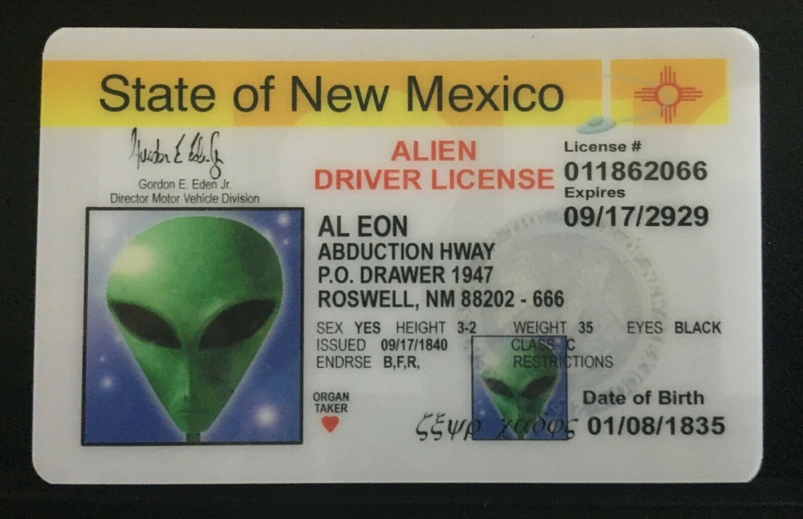 Alien AL Eon State of New Mexico Novelty Card UFO Roswell Aliens Spacesh... - $8.91