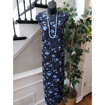 Casual Corner Annex Long Maxi Dress Women&#39;s 18W Blue Floral Polyester Boat Neck - £22.97 GBP