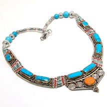 Tibetan Turquoise Yellow Coral Gemstone Baho Jewelry Necklace Nepali 18&quot; SA 4077 - £12.78 GBP