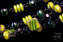 long boho necklace, Czech glass, black, green, chartreuse, St. Patrick&#39;s, ooak - £27.17 GBP