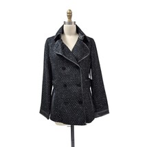 Victoria&#39;s Secret Black Silver Metallic Boucle Short Trench Coat Sz M DB... - £61.66 GBP