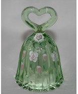 Fenton Glass Signed 9763 LV Small Sea Green Pink Flowers Heart Bell #2578 - £19.66 GBP