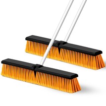 2 Pcs Push Broom Outdoor Wide Heavy Duty Broom With Long Handle Stiff Bristles C - £43.67 GBP