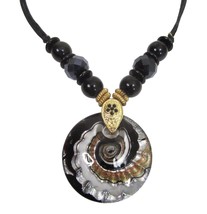 Swirl Art Glass Pendant Necklace Murano Dichroic Black White Copper Silv... - $17.81