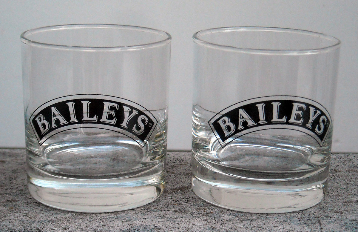 2 New Baileys Irish Cream Cocktail Glasses Arched Black Logo 6 OZ - $18.76