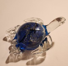 Art Glass Paperweight - Beautiful Sea Turtle Blue Silver Black Swirl - $9.74