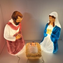 Vintage General Foam Products Nativity Blow Mold Mary Joseph Baby Jesus Lighted - £98.32 GBP