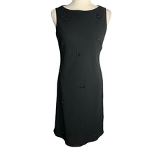 Vintage Evan Picone Beaded Sheath Dress 6 Black Lined Sleeveless Midi Pullover - £25.90 GBP