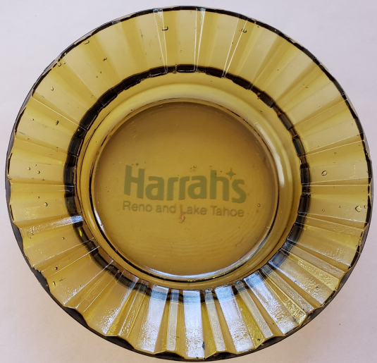 HARRAHS  Hotel Casino RENO and LAKE TAHOE 4-1/2" x 1" Yellow Glass Ashtray - $19.95