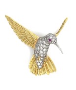 18k Zwei Gone Gold Atemberaubend Geformt Kolibri Brosche 1ct Diamant &amp; R... - $3,777.88