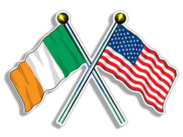 5&quot; crossed poles usa &amp; ireland waving flags bumper sticker decal made in usa - £13.27 GBP