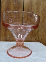 Vintage Pink Depression Glass Footed Compote Etched 4 3/4&quot; Tall 5&quot; Wide - £15.56 GBP
