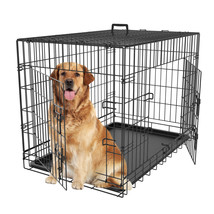 36&quot; Dog Crate Metal Wire Dog Crate Kennels Pet Dog Cage With Tray Double... - $83.99