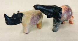 Carved Stone Anteater And Rhinoceros Hand Carved In Kenya Black Peach Gray - $43.51