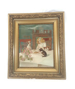 Gold Gesso Frame Asking A Blessing by James Lee 1905 Chicago IL Puppy Ki... - $155.19