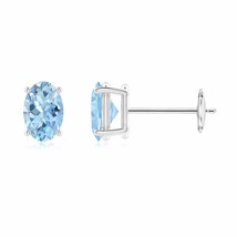 ANGARA Prong-Set Solitaire Oval Aquamarine Stud Earrings in 14K White Gold - £326.89 GBP
