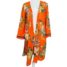 Boohoo Orange Floral Tassel Kimono Coverup Size 6 - £22.15 GBP
