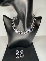 Elegant Sapphire and Diamond Simulant Necklace and Earrings Set - £30.20 GBP